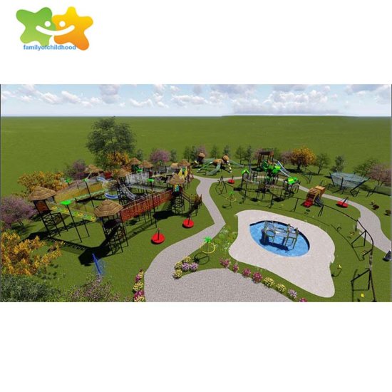 children outdoor park playground with various interesting sports equipment